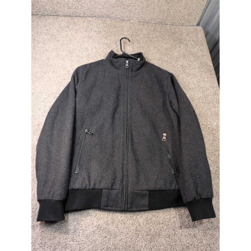 Calvin Klein Mens Wool Blend Full Zip Bomber Jacket Charcoal Gray Medium